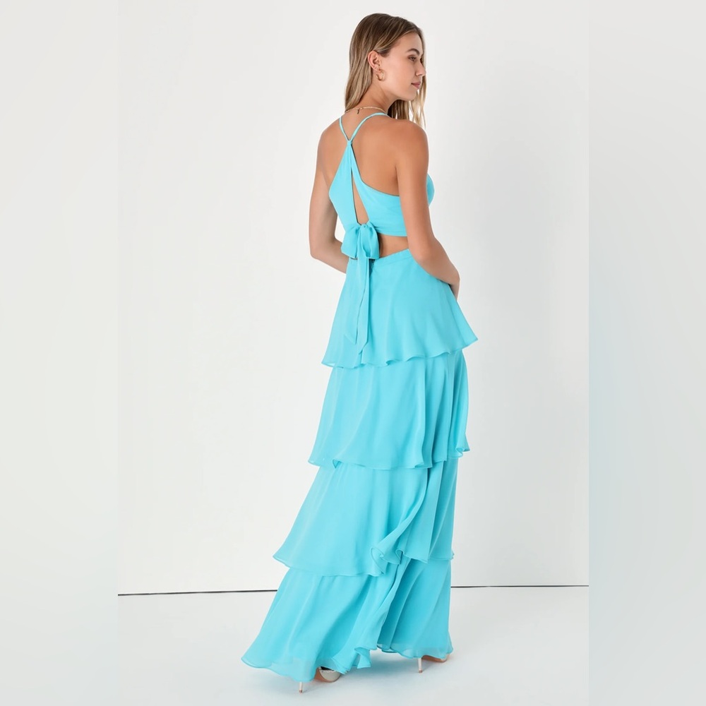 NEW Lulu’s Tier and Now Blue Tie-Back Tiered Maxi Dress - Picture 6 of 9